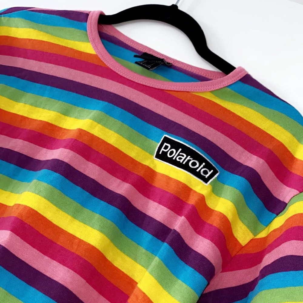 Rainbow stripped Polaroid crop top shirt